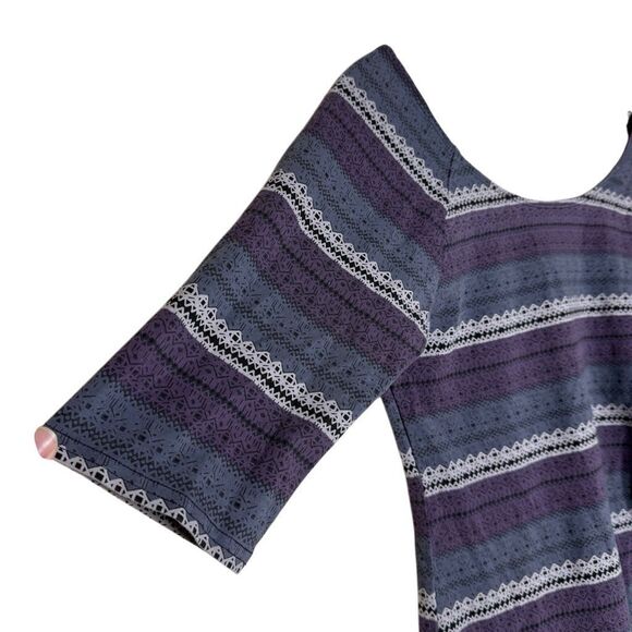 Free People Intimately Purple 3/4 Sleeve Mini Bodycon Dress Size M Scoop Back - Picture 2 of 11